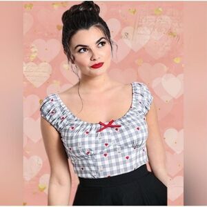 NWOT Hell Bunny Grey Gingham Bunny Heart Bunny Print Top $75 L